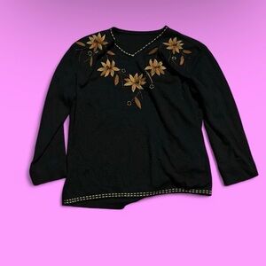 Black Floral Embroidered Sweatshirt